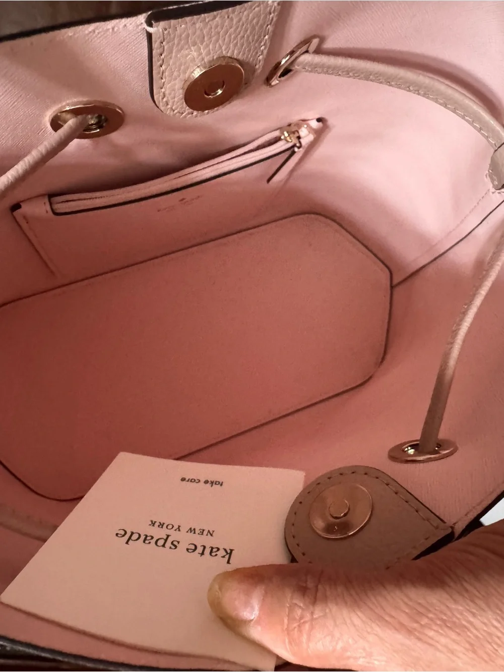 kate spade White, Pink & Red Striped Leather Drawstring Bucket Bag